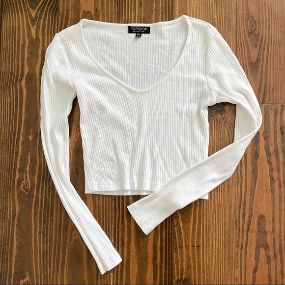 Topshop White Long Sleeve Crop Top - Picture 1 of 3